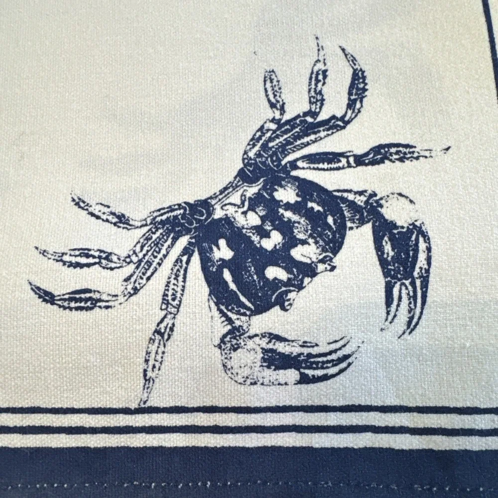 Fabric Placemats Set 4 Nautical Print Crabs Seastars‎ Starfish White Blue Cloth